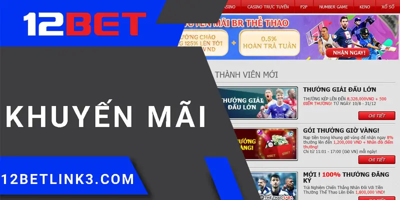 12bet cung cấp liên tục các sự kiện khuyến mãi mới