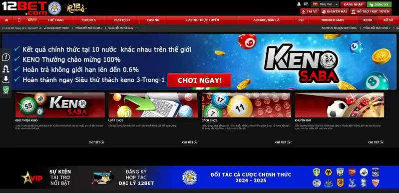 Kinh nghiệm chơi keno trực tuyến tại 12bet